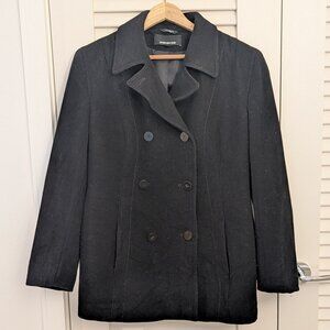 Jones New York Black Wool Cashmere Pea Coat, Size 14